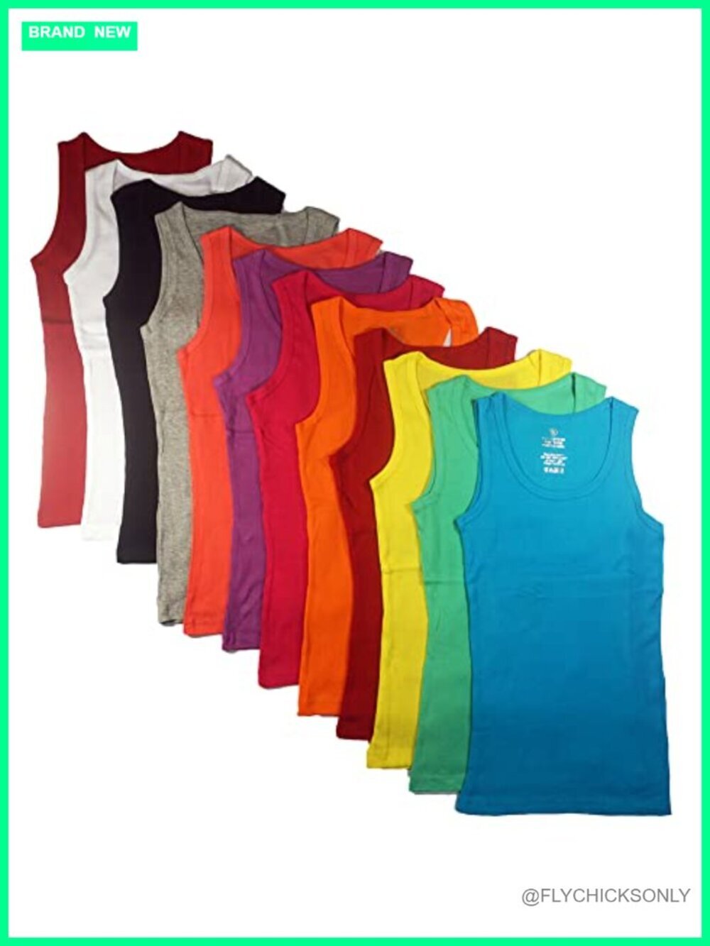 12 Pack Ribbed 100% Cotton Slim Tank Tops Assorted